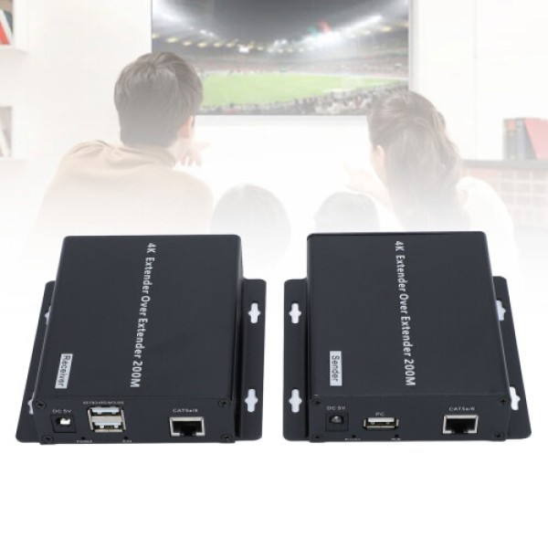 4K HD Ethernet KVM Extender, Plug and Play, 200m, Colokan EU, Resolusi 3840×2160, 30Hz